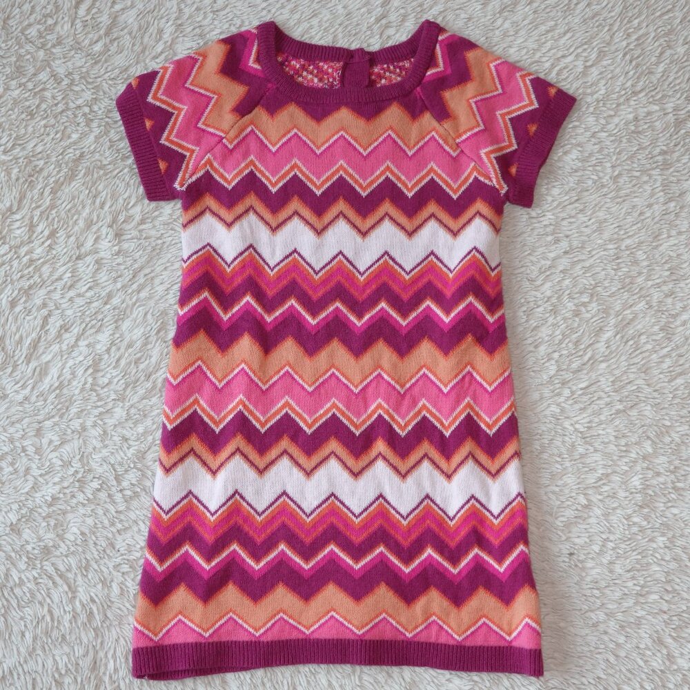 Girls Size 3T Chevron Striped Orange Pink Fall Sweater Short Sleeve Dress